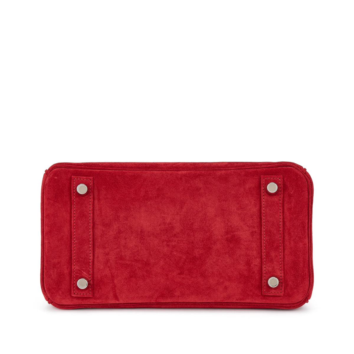 Red Soft Suede Handbag With Turn Lock Flap and Fixed Rolled Top Handles