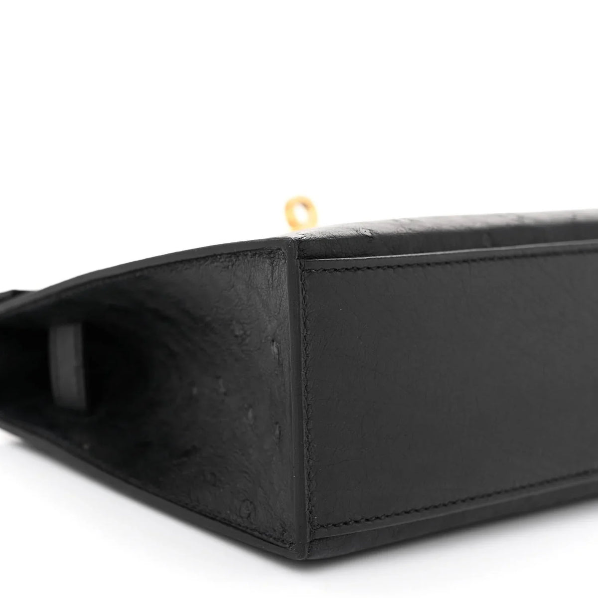 Matte Black Dot Grain Slim Clutch With Gold Plated Turn Lock and Mini Top Handle