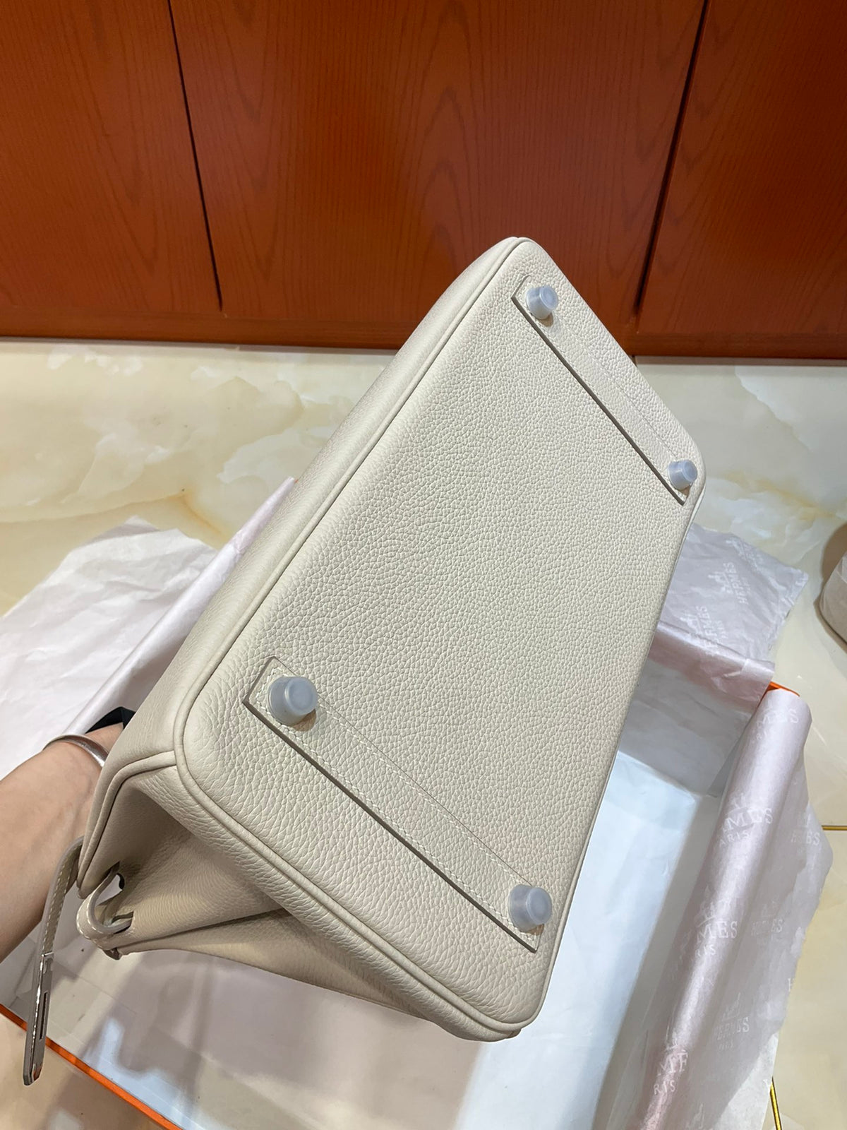 Milkshake White Structured Handbag With Silver Plated Turn Lock and Dual Rolled Top Handles