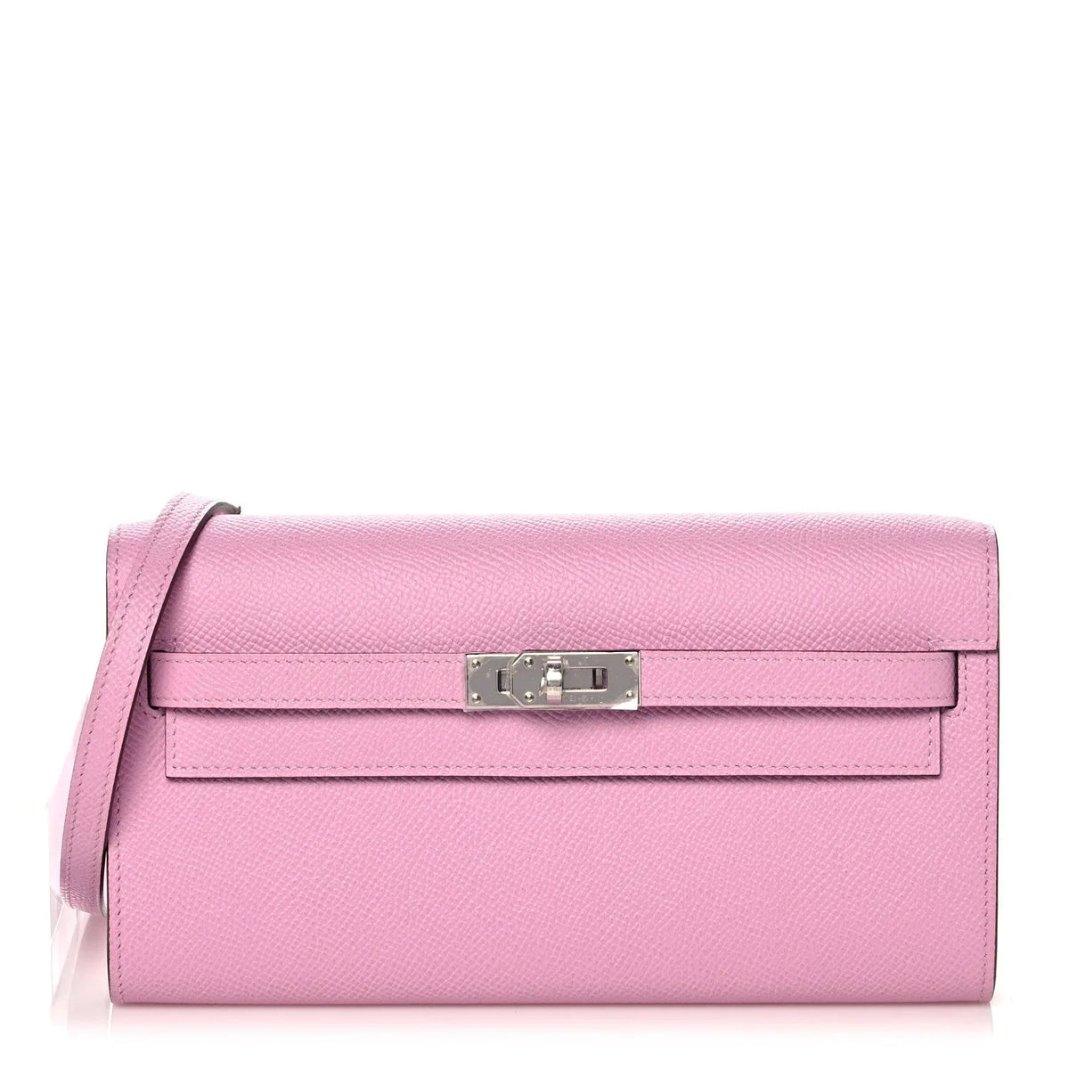 Soft Mauve Pink Long Crossbody Clutch With Silver Turn Lock and Thin Shoulder Strap